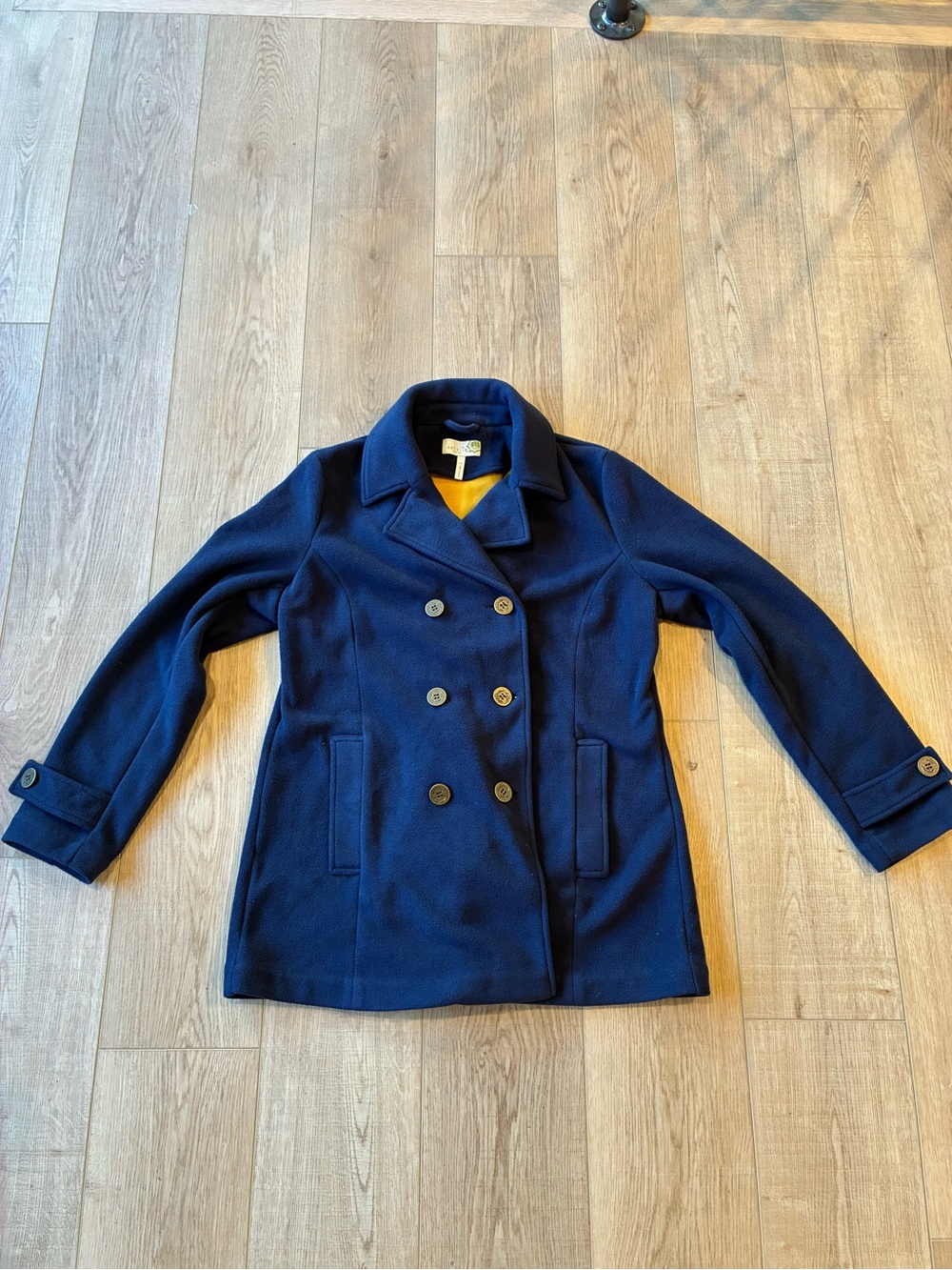 Sahalie Women's Navy Double-Breasted fleece Peacoat with nautical buttons size L